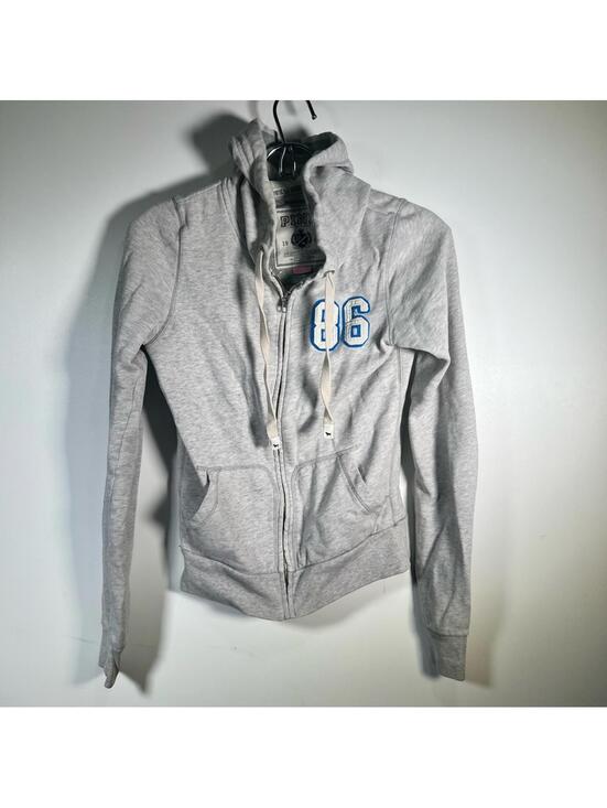 PINK Victoria's Secret Tops - PINK Victoria's Secret Fitted Gray Zippered Hoodie